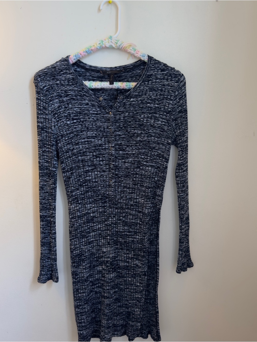 BCBGMaxAzria Heathered Black & White Long Sleeve Ribbed Camisole